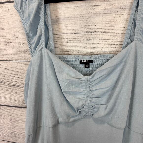 Torrid Plus Size Light Blue Chambray Ruched Front Cut Out Midi Dress Size 3X - Picture 4 of 8